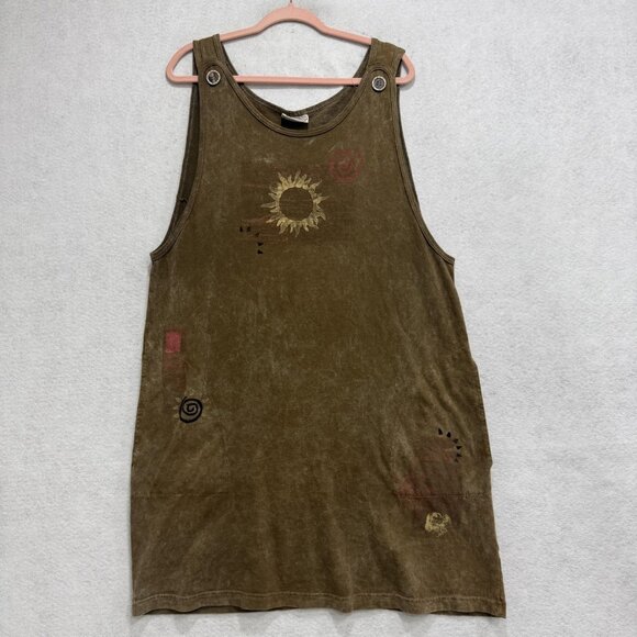Liz & Jane Dress Womens Medium Large Brown Sun Print Sleeveless Boho Made USA - Picture 1 of 9